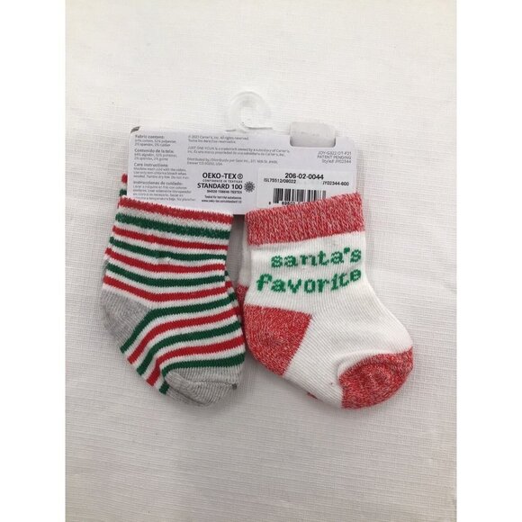 NEW Carters Baby Just One You 2 Pack Christmas Socks 0-6 Months Santas Favorite - Picture 2 of 2